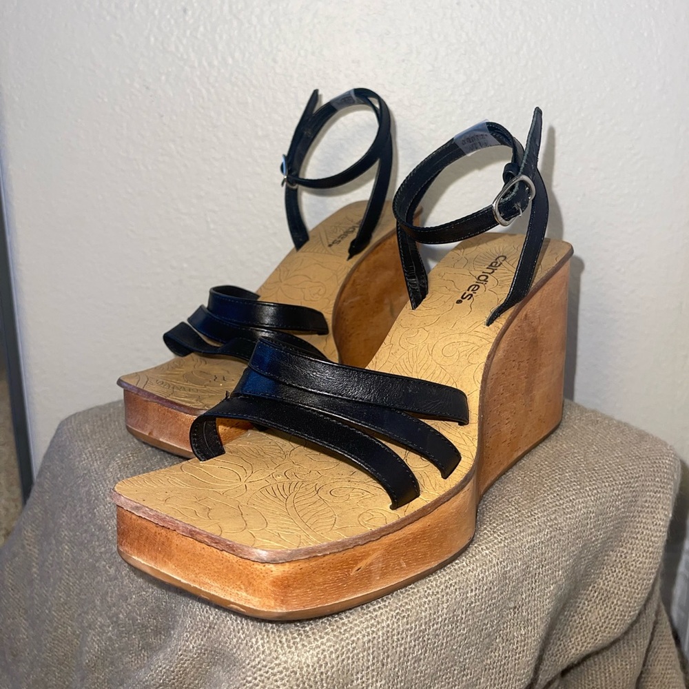 Candies Wooden Wedge Square Toe Platform Sandal | Vintage y2k 00s